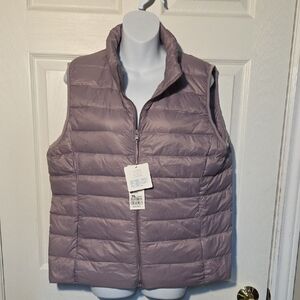 Mauve Lavender Purple Women's Down Puffer Vest Sleeveless Jacket Packable Sz L.